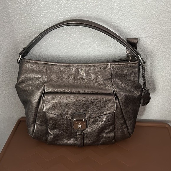 COLE HAAN  silver gray leather shoulder bag purse - Picture 10 of 12